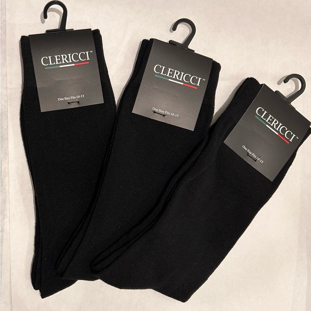 Men’s Black Dress Socks Clericci Size 10-13 NEW 3 Pairs